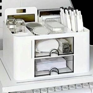 White Makeup Organizer with 2 Drawers & compartments or for office essentials